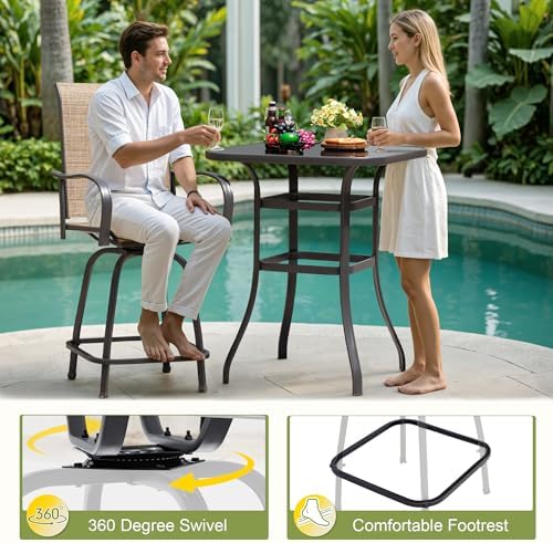 Devoko Patio Bar Stools Set of 2 All-Weather Outdoor Patio Furniture Set - Image 4