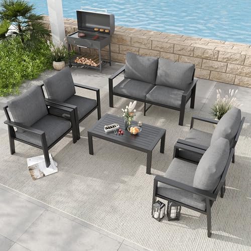 6 Pieces Aluminum Outdoor Patio Furniture Set 6-Seat Deck Furniture Patio by VonzoyHome