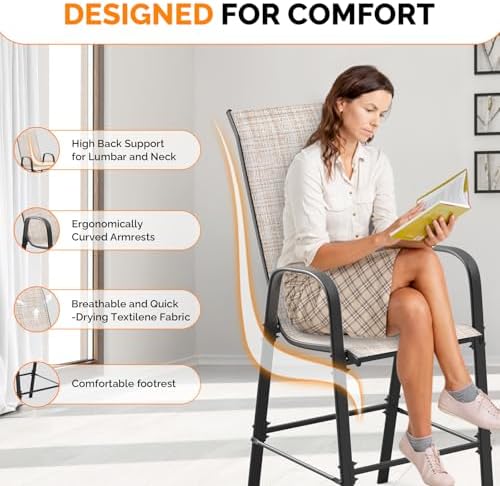 VINGLI Outdoor Bar Chairs Set of 8 – Stackable Outdoor Bar Stools - Image 4