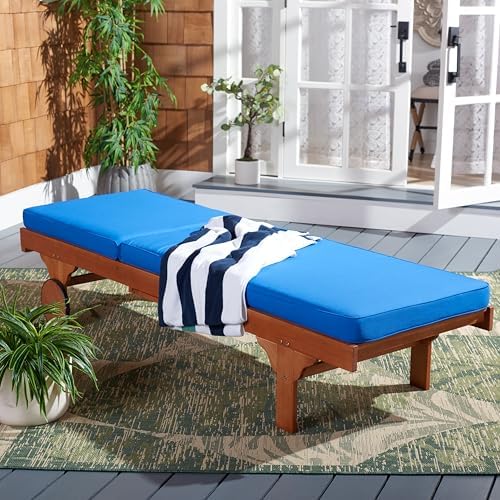 SAFAVIEH Outdoor Newport Wood Chaise Lounge, 28.8" Natural/Blue PAT7022K - Image 6
