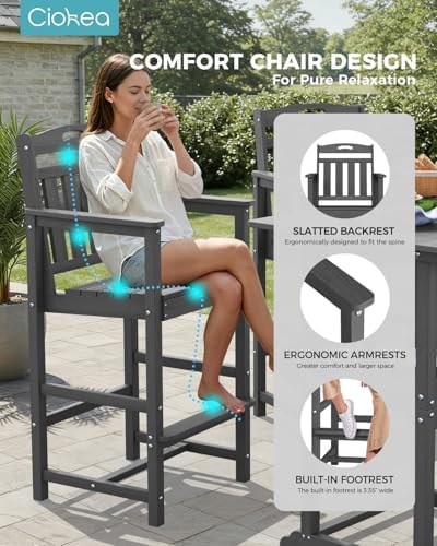 Ciokea 5 Pcs Outdoor Bar Height Table Set, Square High Top Bar Table - Image 6