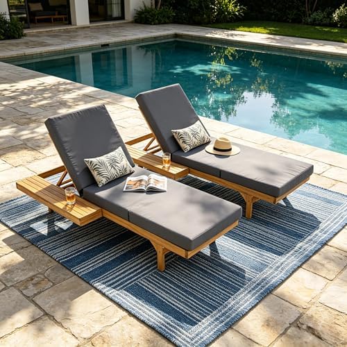 Christopher Knight Home Acacia Wood Chaise Lounge Chair Set of 2, Double/Single by ChristopherKnightHome