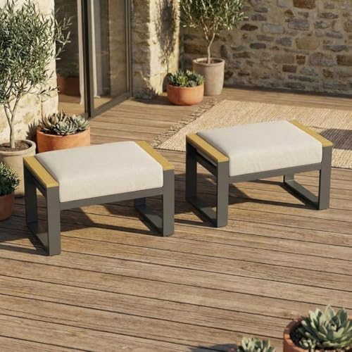 Patio Outdoor Ottoman Assembled Aluminum Footstools Small Seat Side Table by Garvee