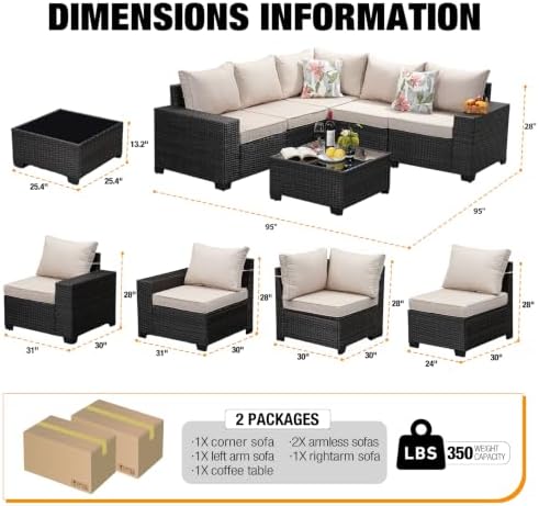 6 Pieces Patio Furniture Set All-Weather Outdoor Wicker Sectional Conversation - Image 3