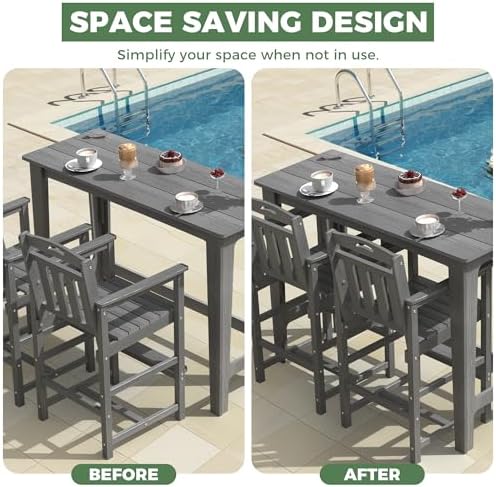 Outdoor Patio Bar Height Table and Tall Adirondack Chairs Set of 2, All-Weather - Image 4