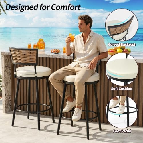 Patio Swivel Bar Stools Set of 8, Outdoor Bar Height Chairs - Image 4