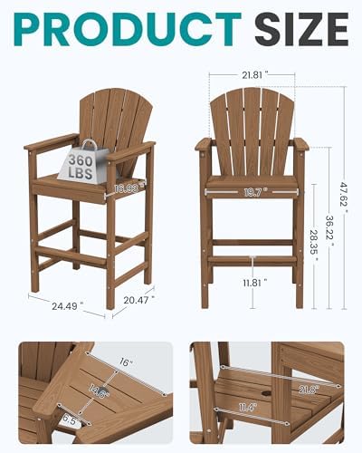 SERWALL Tall Adirondack Chairs Set of 4, HDPE Bar Height Outdoor Chairs - Image 2