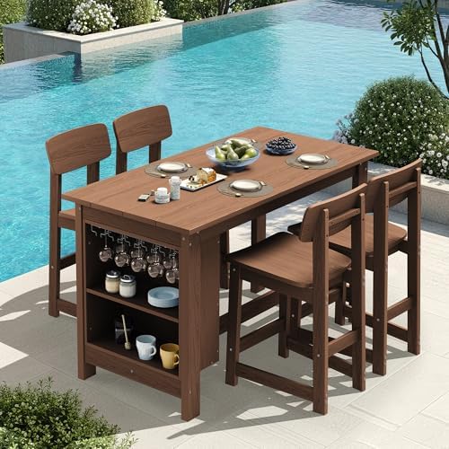 SERWALL 8-Piece Outdoor HDPE Counter-Height Bar Dining Set - Image 2