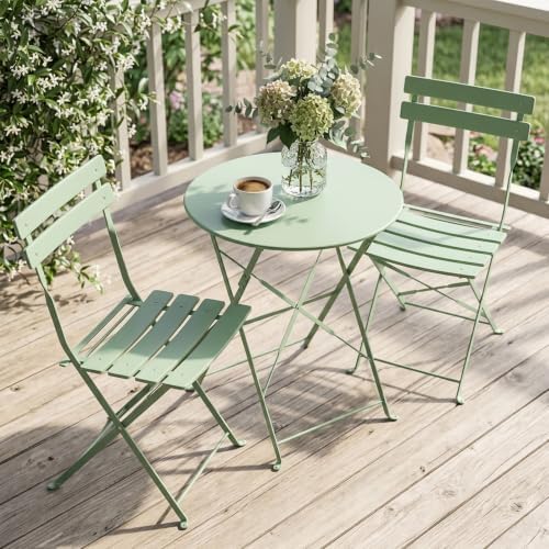 Bistro Table & Chairs Set of 2, Folding Outdoor Patio Furniture - Image 3