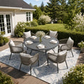 Patio Dining Set, 53.1" Round Table & Wheat Cushioned Wicker Chairs by ProvideOutdoorSolutions