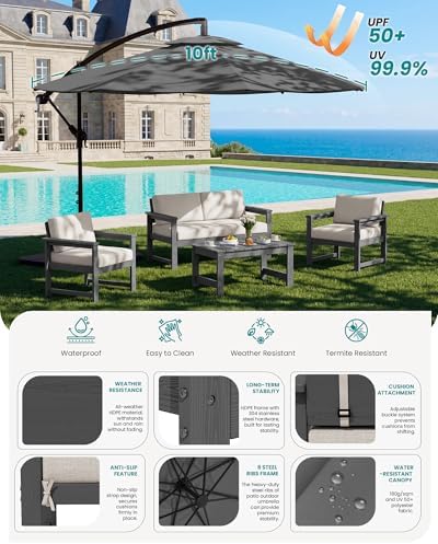 SERWALL 4 Pieces HDPE Outdoor Loveseat Sofa Set - Image 5