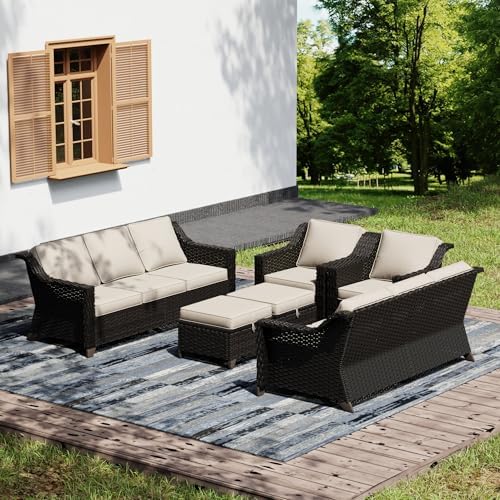 Wicker Patio Furniture Sets, 6 Pieces Upgraded Large Size Outdoor Furniture by Joyside