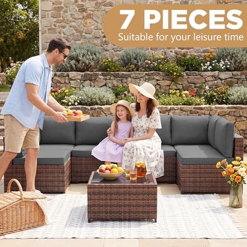 LHBcraft 7 Pieces Outdoor Wicker Rattan Patio Furniture, Outdoor Sectional Set - Image 6