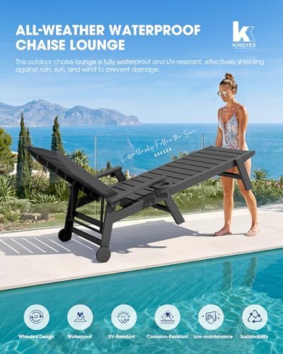 KINGYES HDPE Lounge Chair Outdoor Set of 2, All Weather Pool Lounger - Image 5