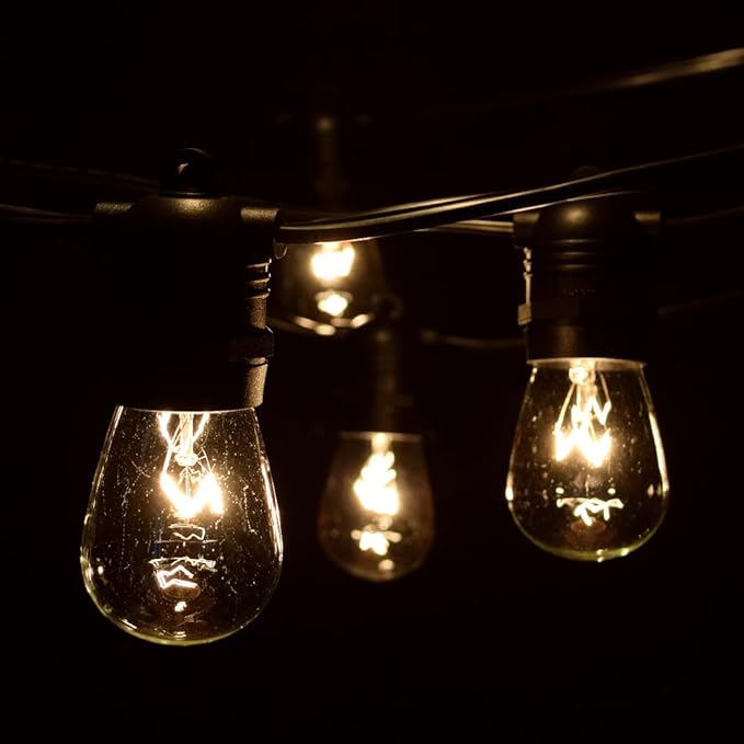 Hometown Evolution, Inc. 100 Foot Commercial Grade Outdoor String Lights (100 Foot 50 Socket, S14 11 Watt Clear Light Bulbs)