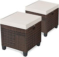 ORALNER Set of 2 Outdoor Ottoman, All-Weather Rattan Cube Foot Stool by ORALNER