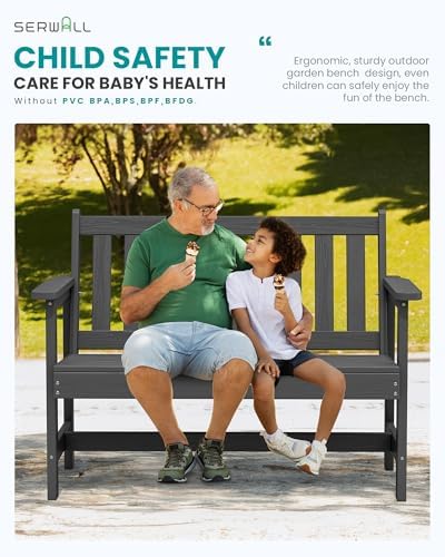 SERWALL HDPE Outdoor Bench, Weatherproof Porch Bench, 2 Pack - Image 6