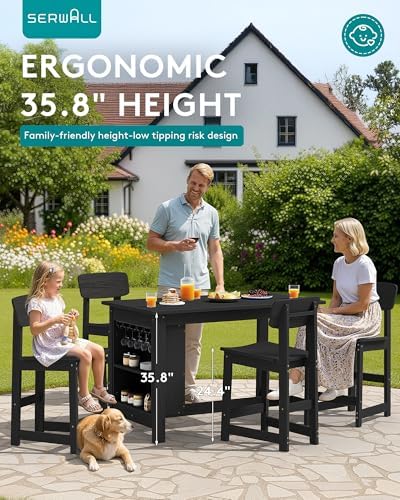 SERWALL 8-Piece Outdoor HDPE Counter-Height Bar Dining Set - Image 3
