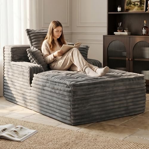 Boneless Chaise Lounge Couch Indoor, Small Corduroy Upholstered Sleeper Sofa by FelizHome
