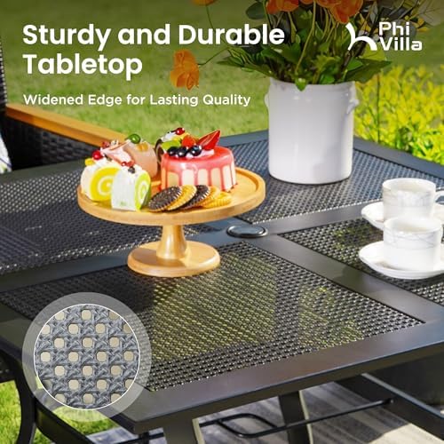 PHI VILLA Patio Table w/Umbrella Hole, Metal Table w/Mesh Top - Image 4