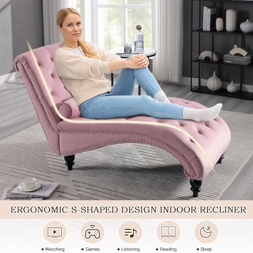SLEERWAY Chaise Lounge Chair, Modern Velvet Upholstered Lounge Sofa Couch - Image 3