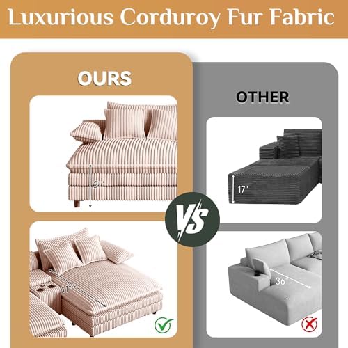 114" Oversized Double Chaise Lounge, Corduroy Sofa Bed - Image 5