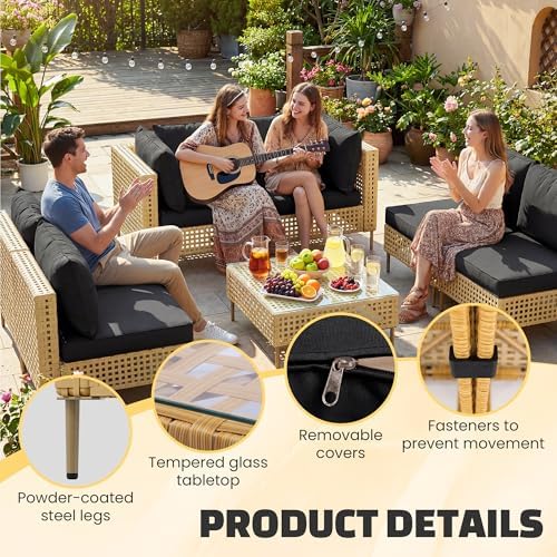 7-Piece Patio Furniture Set, Handmade Rattan Outdoor Furniture Set, Outdoor - Image 4