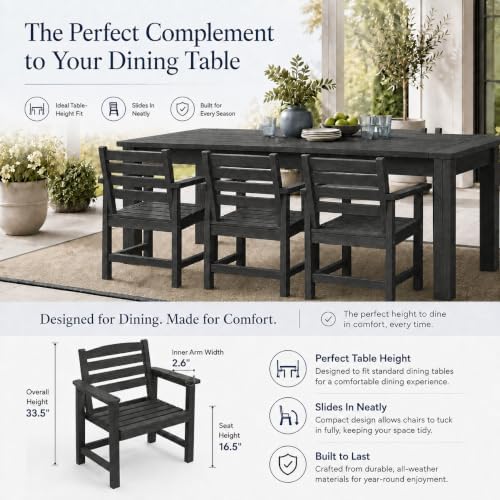 Patio Dining Chairs Set of 2, All-Weather HDPE Outdoor Dining Chair - Image 2