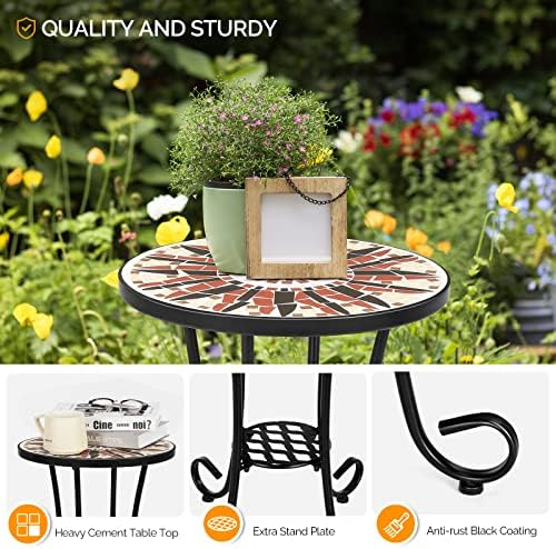 VINGLI Mosaic Outdoor Side Table, Accent Table, Ceramic Tile Top Black Iron - Image 5