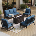 Metal Patio Furniture Set with Fire Pit Table, Peacock Blue by SUNSHINEVALLEY