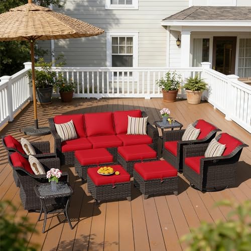 11 Piece Patio Furniture Set, Wicker Outdoor Conversation Set by Meetleisure-LeisureLiving