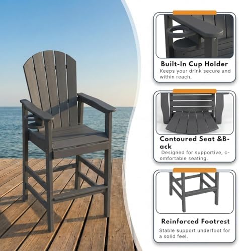 Patio Bar Chair Bar Stool, Outdoor All Weather HDPE Height Adirondack Chair - Image 4