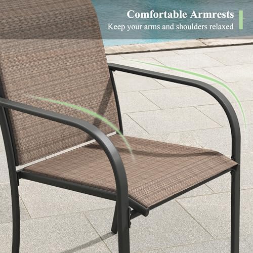 7 Pieces Outdoor Dining Set, Stackable Textilene Paito Chairs & 47.2" Round - Image 3