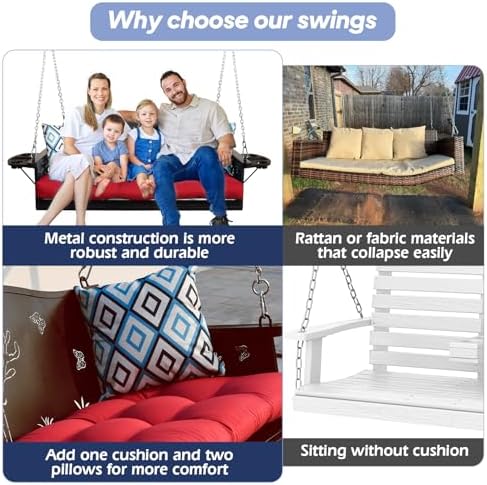 3-Seat Metal Porch Swing 900 LBS Heavy Duty Hanging Bench - Image 4