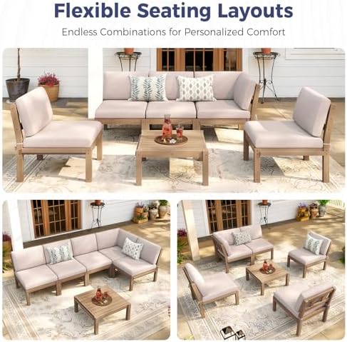 Modular Outdoor Patio Conversation Set, 6-Piece L-Shaped Sectional Sofa Set - Image 6