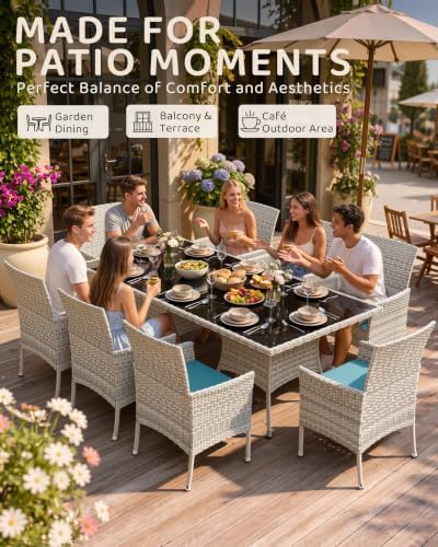 10-Piece Patio Dining Set, 2 Tempered Glass Tables & 8 Wicker Chairs - Image 3