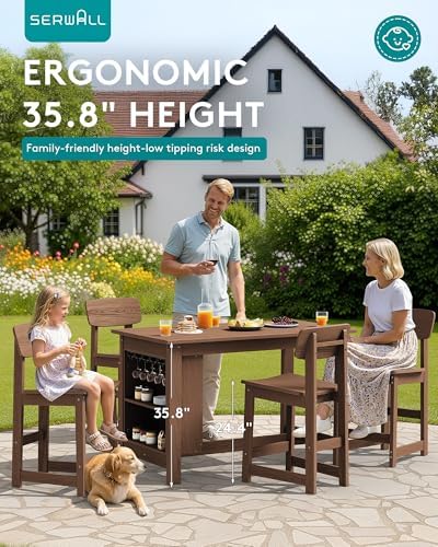 SERWALL 8-Piece Outdoor HDPE Counter-Height Bar Dining Set - Image 4