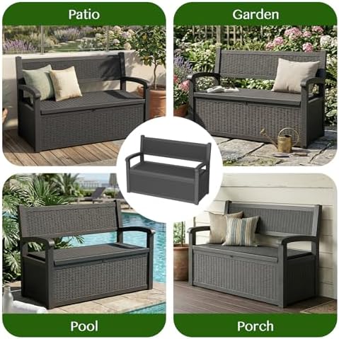 100-Gallon Lockable Outdoor Storage Bench, Waterproof Outdoor Deck Storage Box - Image 6