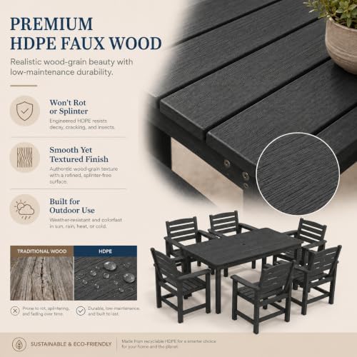 7 Pcs Outdoor Patio Dining Set, HDPE Table & Chairs - Image 6