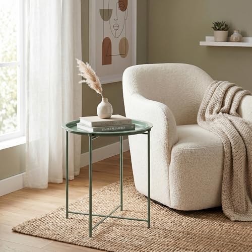 VECELO Side/End Table, Folding Round Metal Anti-Rust and Waterproof Outdoor or - Image 2