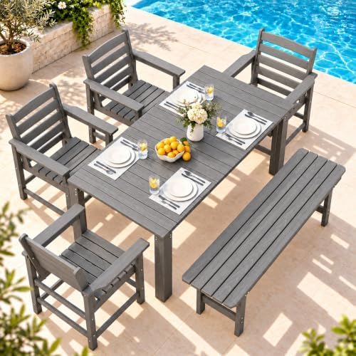 Dining Table Set, 6-Piece HDPE Outdoor Dining Set by Unknown