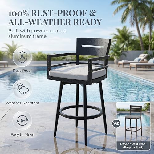 Aluminum Outdoor Swivel Bar Stools Set of 2, Modern Luxury 30 Inch Counter - Image 5