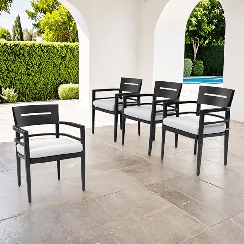 4 Piece Aluminum Dining Chairs Set, Outdoor/Indoor Stationary Dining Chairs - Image 3