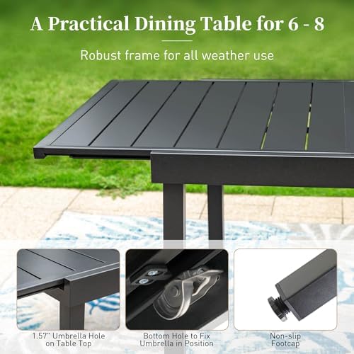 9pc Patio Dining Set, Extendable Metal Table & 8 Chairs - Image 6