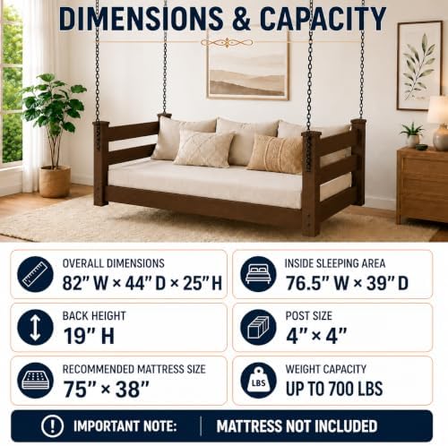 Amish Made Coffee Twin Bed Hanging Daybed Made in USA - Image 3