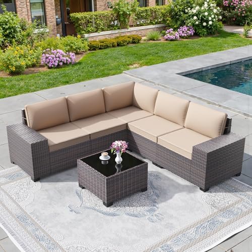 6 PCS Outdoor Patio Furniture Set, Outdoor Sectional Furniture All Weather PE by RTDTD