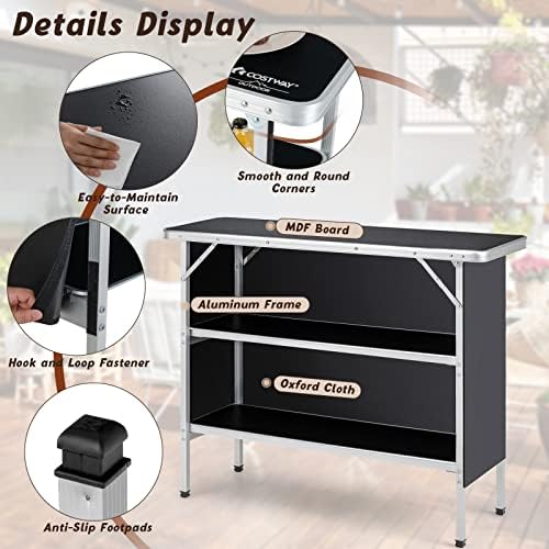 GIANTEX Portable Bar Table for Events, Folding Mobile Bartending Station - Image 4