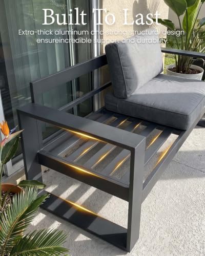 4 Pieces Aluminum Outdoor Patio Furniture Set, Metal Modern Conversation Sofa - Image 4