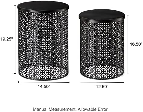 Glitzhome Outdoor Side Table Set of 2, Decorative Garden Stool - Image 2