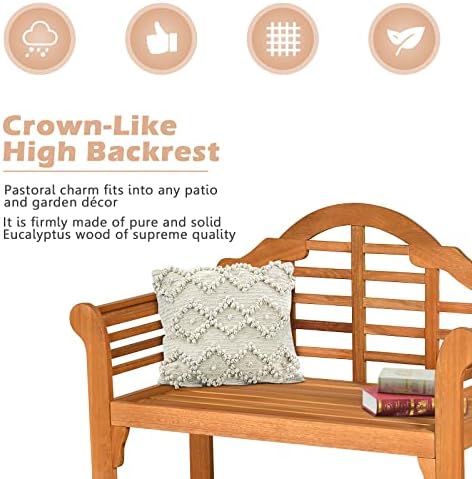 COSTWAY Folding Wooden Bench Outdoor, Crown-Like High Backrest - Image 6